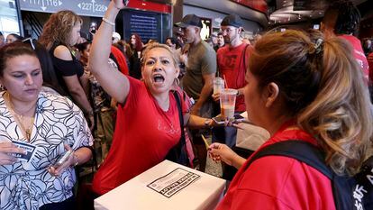 Culinary Union members, including Veronica Flores Serrano, who works at The Linq, cast their ballots during a strike vote, Tuesday, Sept. 26, 2023