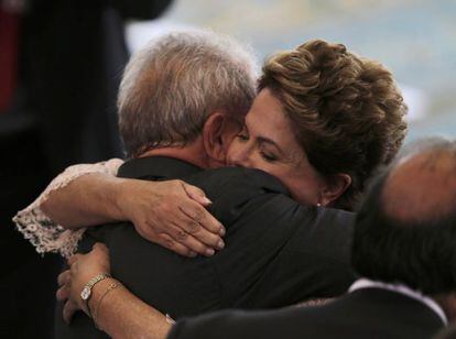 Rousseff and Lula da Silva embrace after her inauguration in January.