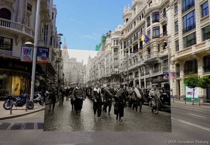 Soldiers on Gran Vía.