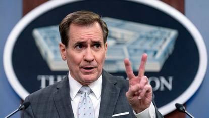 Pentagon spokesman John Kirby speaks during a briefing at the Pentagon on Wednesday.