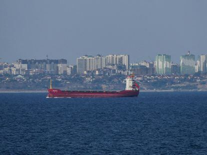 The merchant carrier 'Maranta' in the Black Sea corridor established by the Ukrainian Navy, near the port of the city of Odesa, October 3, 2023.
