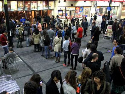 Lines at the Princesa movie theater in downtown Madrid.