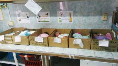 Newborns in cardboard boxes in Venezuela.