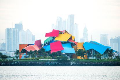 The outside of the Biomuseo in Panama City, a project by Frank Gehry.