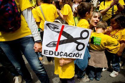 Protesters young and old at a demonstration in Barcelona on Tuesday against education cuts.