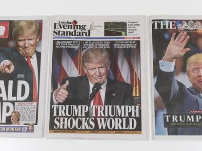 Front pages of three UK dailies after Trump’s win.