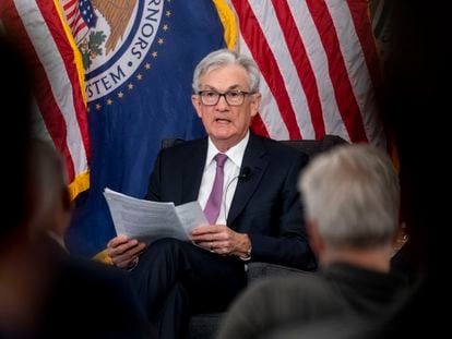 Federal Reserve Chairman Jerome Powell speaks during the Thomas Laubach Research Conference in Washington, on May 19, 2023.
