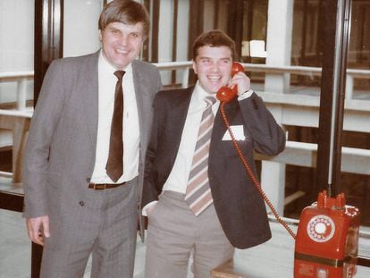 Vladimir Alexandrov (left) and his colleague Nick Lukyanov, in February,1985, in Japan