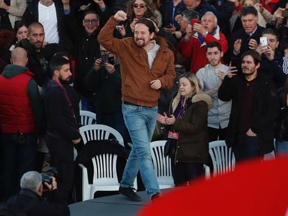 Podemos leader Pablo Iglesias at a party rally in 2019.