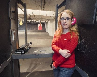Gabriella Hoffman, 26, at the shooting range in Virginia.
