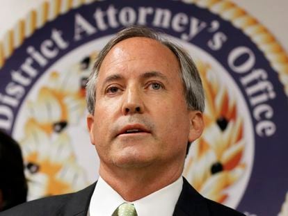 Texas Attorney General Ken Paxton speaks at a news conference in Dallas on June 22, 2017.