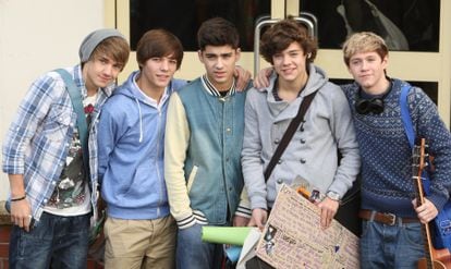 Liam Payne, Louis Tomlinson, Zayn Malik, Harry Styles and Niall Horan during the filming of 'The X Factor' in November 2010.