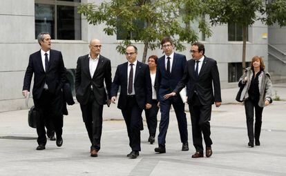 Former Catalan officials at the High Court in Madrid.