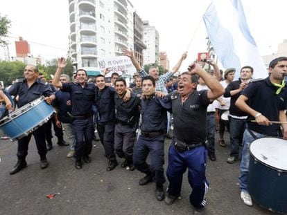 Police hold a protest in La Plata, Argentina.