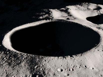 Visualization of the Skackleton crater, at the South Pole of the Moon