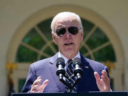 President Joe Biden speaks in the Rose Garden of the White House in Washington, Thursday, May 25, 2023.