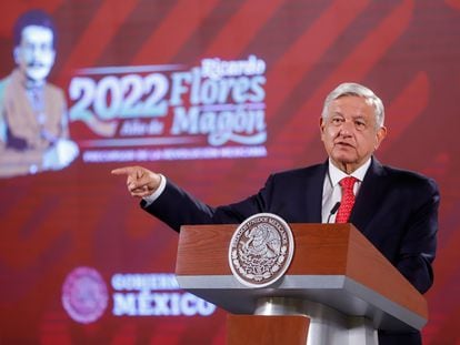 The President of Mexico, Andrés Manuel López Obrador, during his morning conference on November 30, 2022.