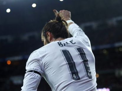 Real Madrid’s Gareth Bale celebrates a goal against Deportivo.