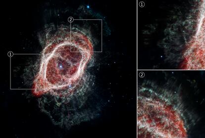 Two enlarged details of the nebula.