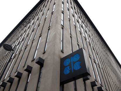 A view of the logo of the Organization of the Petroleum Exporting Countries (OPEC) outside their headquarters in Vienna, Austria, November 30, 2023.