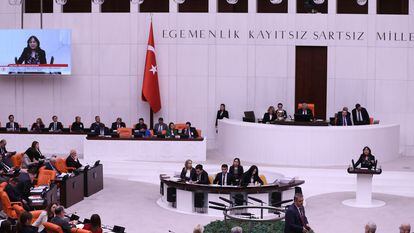Members of Turkish parliament attend session before voting on a bill regarding Sweden's accession to NATO, at the Grand National Assembly of Turkey (TBMM) in Ankara, Turkey, 23 January 2024.