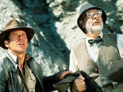 Harrison Ford and Sean Connery in Steven Spielberg’s ‘Indiana Jones and the Last Crusade’ (1989).