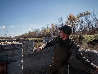 A Russian recruit throws a grenade during training in Ukraine's Donetsk region on October 5.
