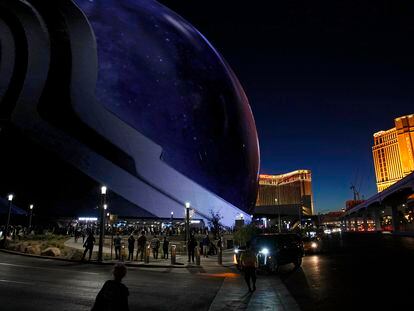 People arrive during the opening night of the Sphere, Friday, Sept. 29, 2023, in Las Vegas.