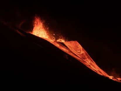 Lava flowing out of the volcano in La Palma.