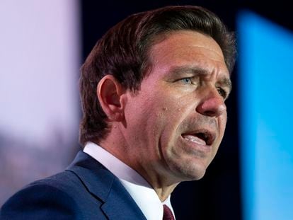 Republican presidential candidate Florida Gov. Ron DeSantis speaks to the Christians United For Israel (CUFI) Summit 2023, Monday, July 17, 2023, in Arlington, Va.