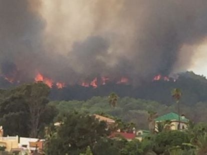 The wildfire near the Ceuta migrant center on Monday.