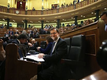 Acting Prime Minister Mariano Rajoy, smiling despite the congressional vote on Wednesday.