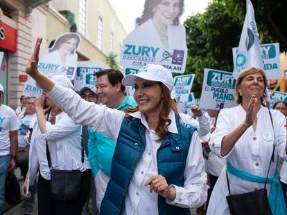 Zury Ríos, the right-wing Valor-Unionista coalition candidate, at a campaign rally in Guatemala City on June 6.
