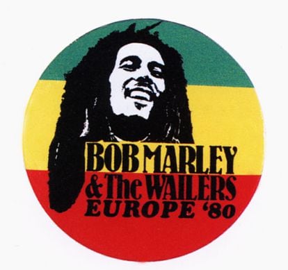 A badge from Bob Marley's 1980 European tour. 