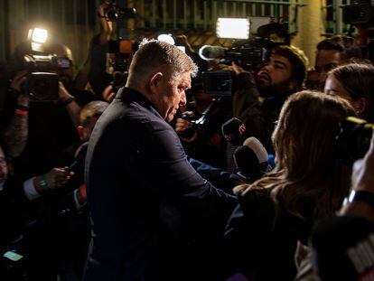 Robert Fico at the headquarters of his party, Smer-SD, on election night this Saturday in Bratislava.