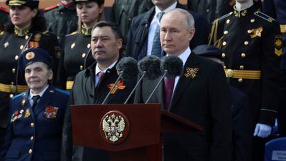 Russian President Vladimir Putin delivers his speech during the Victory Day military parade marking the 78th anniversary of the end of World War II, in Moscow, Russia, on May 9, 2022.