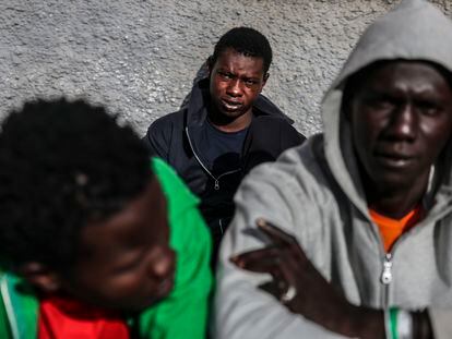 Migrants outside Las Canteras center, Tenerife, on October 10.
