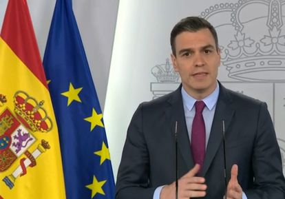Spanish Prime Minister Pedro Sanchez during today’s press conference.