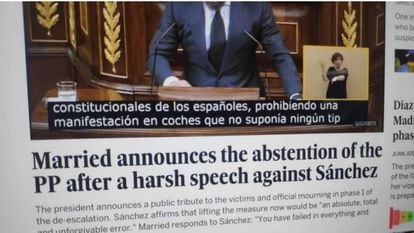 The translated version of the EL PAÍS homepage that spread like wildfire on Twitter last week.