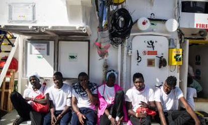 Migrants aboard the ‘Aquarius’ humanitarian ship in June 2018.
