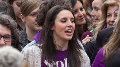 Equality Minister Irene Montero at the International Women’s Day march in Madrid.