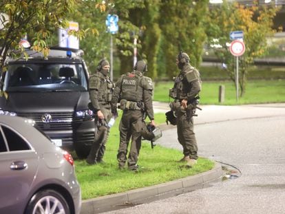 Police secures the area outside the airport in Hamburg, Germany, November 4, 2023.