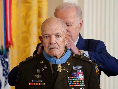 President Joe Biden awards the Medal of Honor to retired Army Col. Paris Davis for his heroism during the Vietnam War, in the White House, on Friday, March 3, 2023.