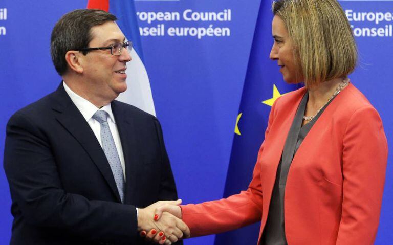 EU foreign affairs chief Federica Mogherini with Cuban counterpart Bruno Rodríguez Parrilla.