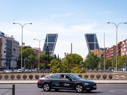 An Uber car in Madrid, Spain.
