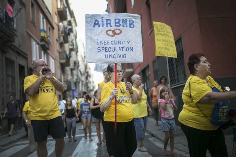 A protest against Airbnb in the Barceloneta suburb of Barcelona.