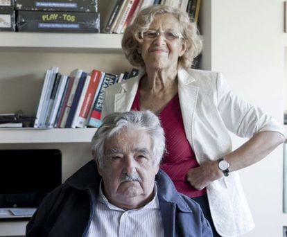 José Mújica, ex-president of Uruguay, meets with Ahora Madrid leader Manuela Carmena.