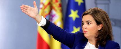Deputy Prime Minister Soraya Sáenz de Santamaría answers questions during a news conference on Friday following a Cabinet meeting.