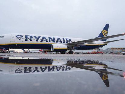 A Ryanair plane at Hamburg airport.