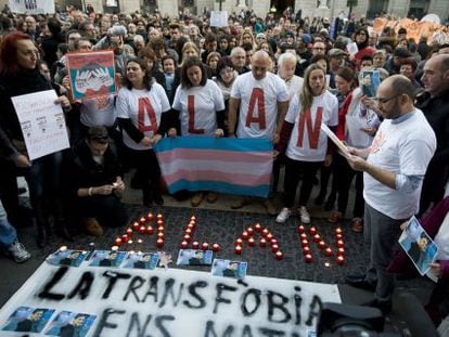 A demonstration against transphobia held in memory of Alan.